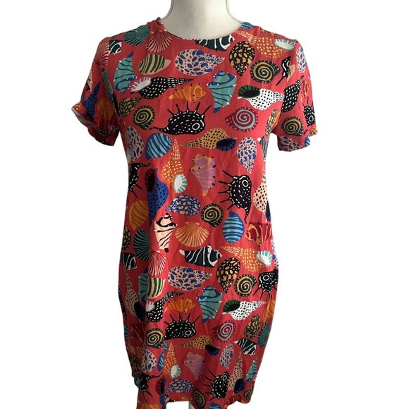 COREY LYNN CALTER Coral Seashell Print Short Sleeve Dress Size Small - Picture 1 of 7